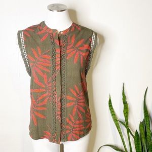 A New Day | Tropical Leaf, Sleeveless Blouse Sz.XS